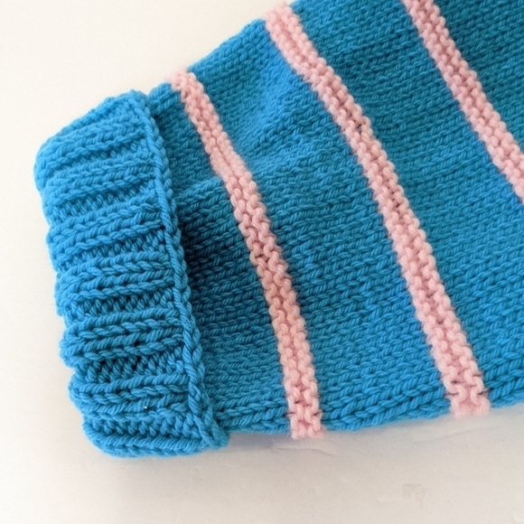 handmade hand knit turquoise striped dog sweater XL - Picture 2 of 6